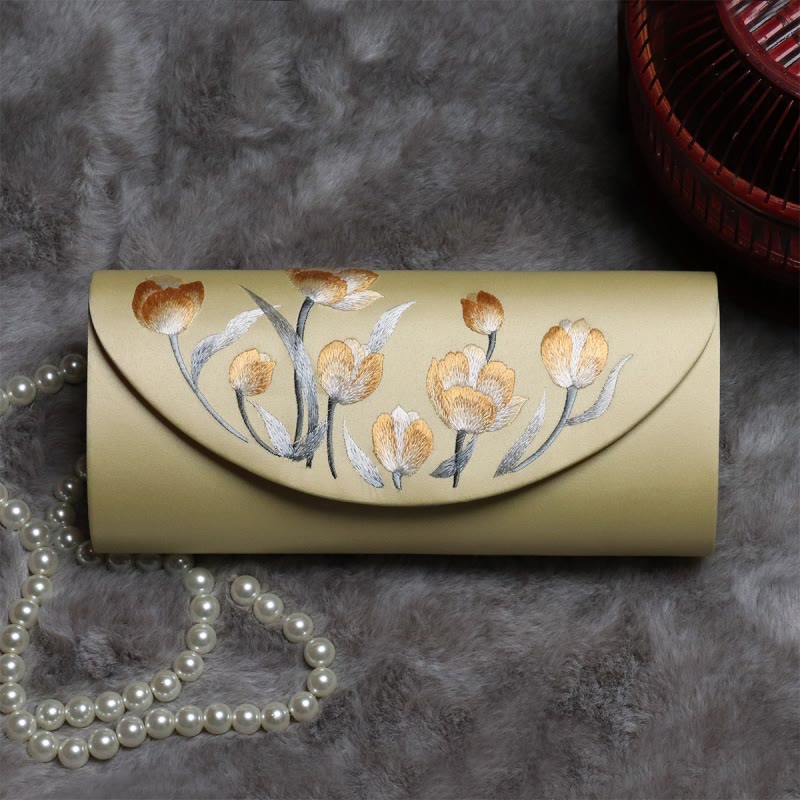 Bolso de mano con diseño de tulipán y peonía con Buddha Stones y bordado para bodas