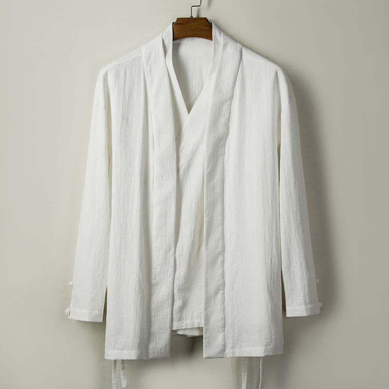 Chaqueta de lino y algodón para hombre con diseño de Hanfu chino con Buddha Stones - Blanco - US/UK/AU44, EU54 (4XL) - image 2