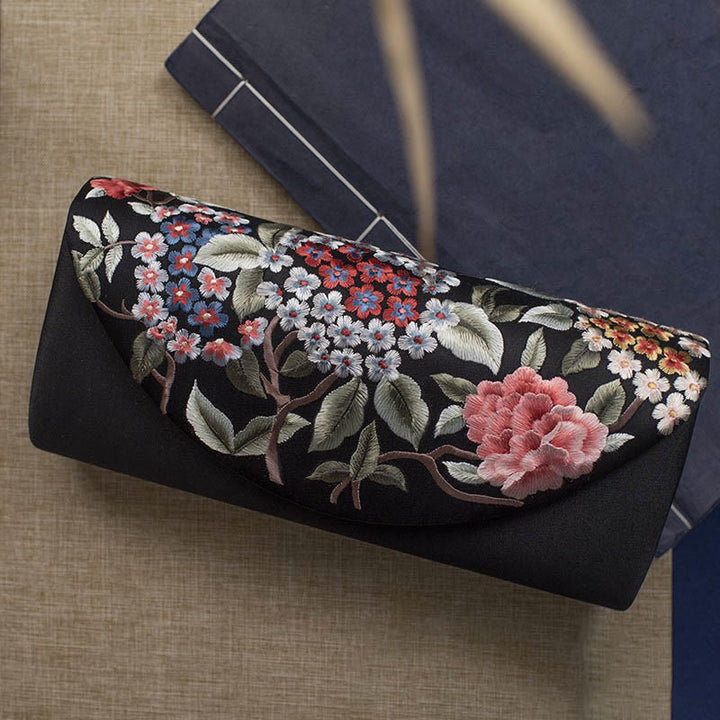 Cartera de mano con bordado de hortensias y Buddha Stones, bolso de mano, bolso cruzado