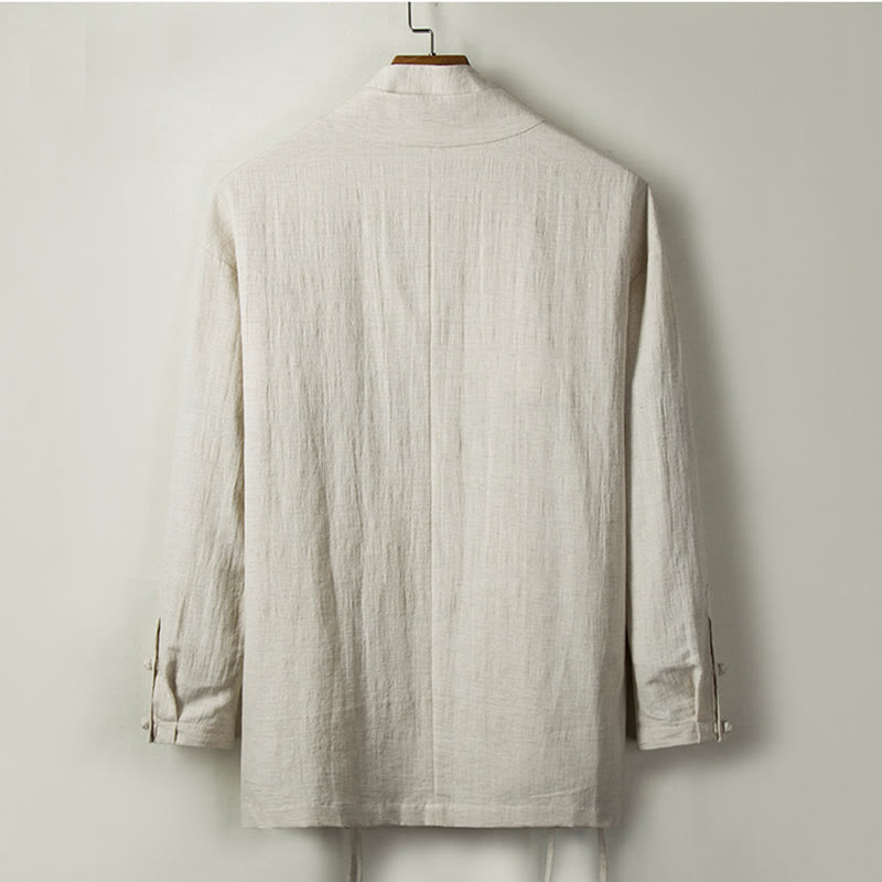 Chaqueta de lino y algodón para hombre con diseño de Hanfu chino con Buddha Stones - image 8