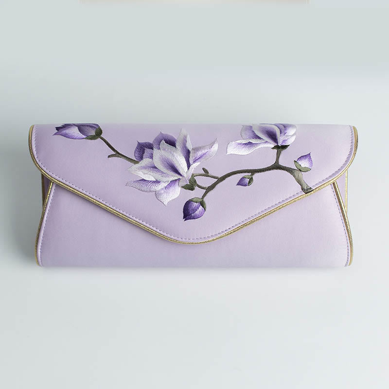 Bolso de mano con bordado de magnolia y Buddha Stones para bodas