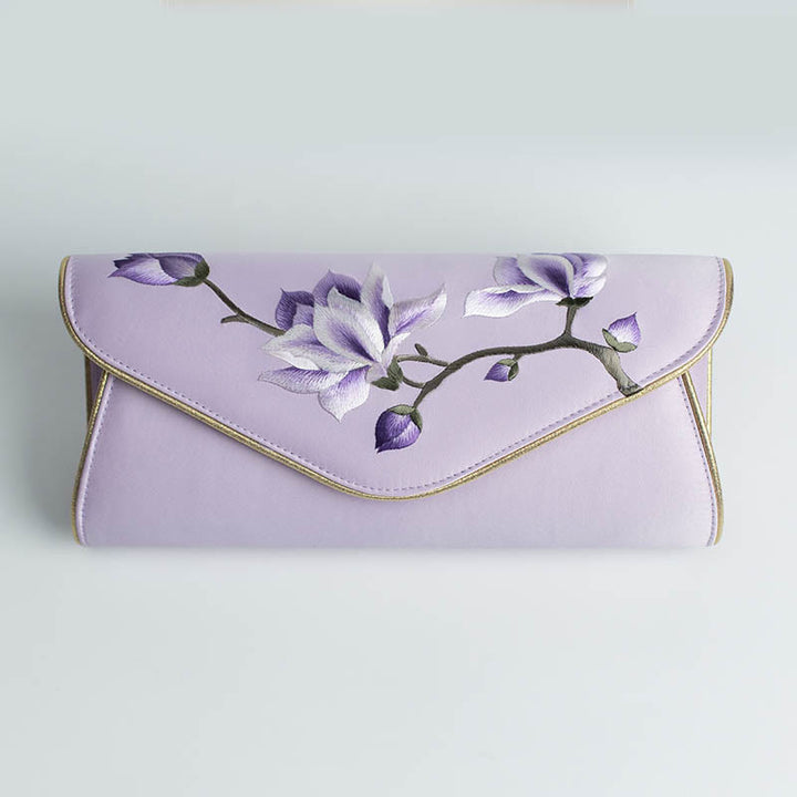 Bolso de mano con bordado de magnolia y Buddha Stones para bodas