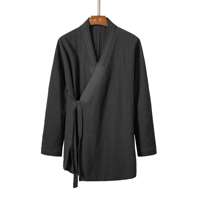 Chaqueta de lino y algodón con cordones para hombre, sencilla , con Buddha Stones , para otoño, ropa zen - Gris pizarra claro - US/UK/AU44, EU54 (4XL) - image 4