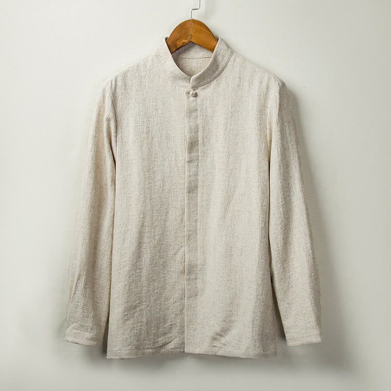 Camisa de manga larga con botones de algodón y lino con estampado de Buddha Stones para hombre - Lino - US/UK/AU44, EU54 (4XL) - image 0