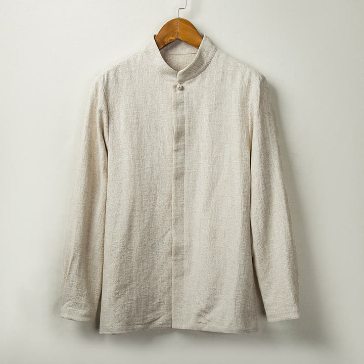Camisa de manga larga con botones de algodón y lino con estampado de Buddha Stones para hombre - Lino - US/UK/AU44, EU54 (4XL) - image 0