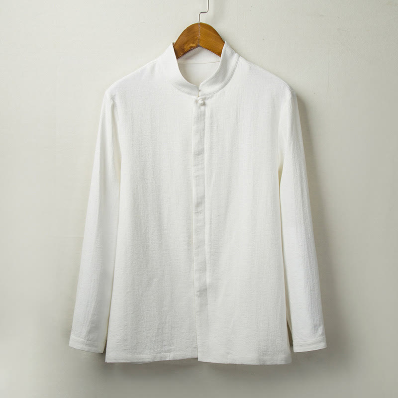 Camisa de manga larga con botones de algodón y lino con estampado de Buddha Stones para hombre - Blanco - US/UK/AU44, EU54 (4XL) - image 2