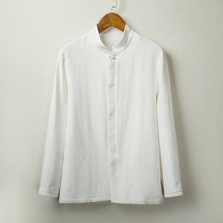 Camisa de manga larga con botones de algodón y lino con estampado de Buddha Stones para hombre - Blanco - US/UK/AU44, EU54 (4XL) - image 2