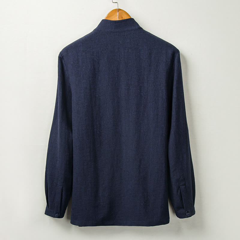 Camisa de manga larga con botones de algodón y lino con estampado de Buddha Stones para hombre - image 7