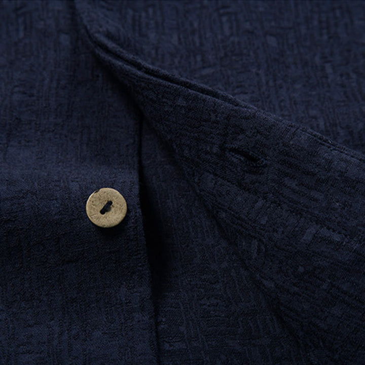 Camisa de manga larga con botones de algodón y lino con estampado de Buddha Stones para hombre - image 10