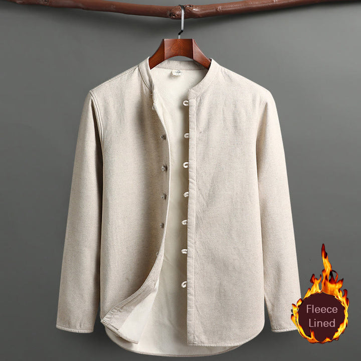 Traje Tang tradicional con Buddha Stones y forro polar, uniforme de manga larga, pantalones y camiseta para hombre