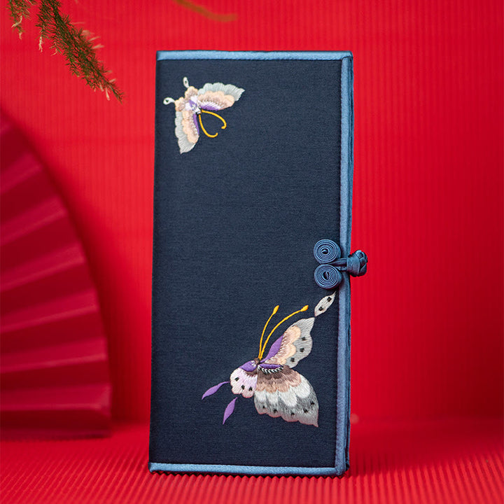 Bolso de mano con bordado de orquídea y mariposa con Buddha Stones