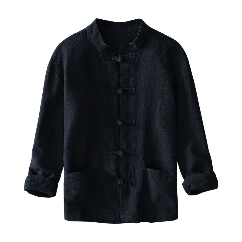 Traje chino Tang de algodón y lino con botones de rana y Buddha Stones para hombre, chaqueta y camisa con bolsillos - image 23