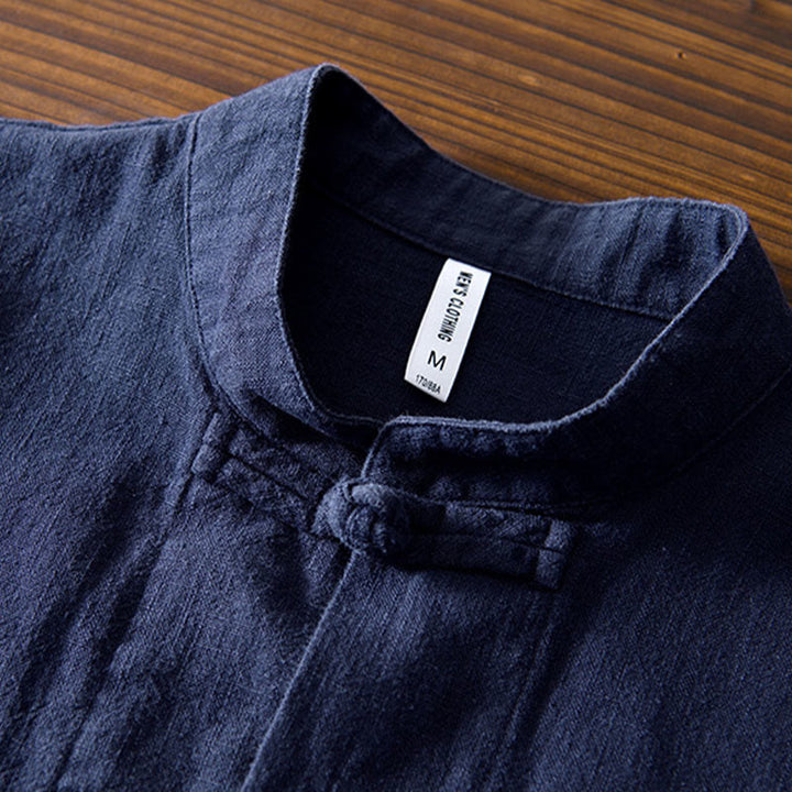 Camisa de hombre de lino y algodón con bolsillos, estilo chino Tang, con estampado de Buddha Stones y botones de rana. - image 30