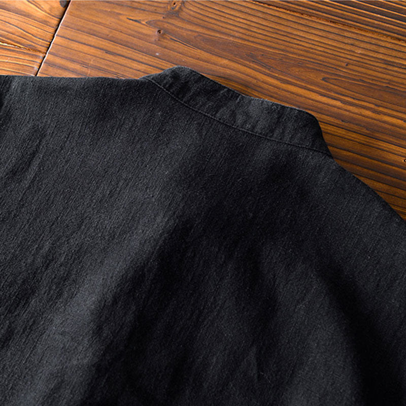 Camisa de hombre de lino y algodón con bolsillos, estilo chino Tang, con estampado de Buddha Stones y botones de rana. - image 17