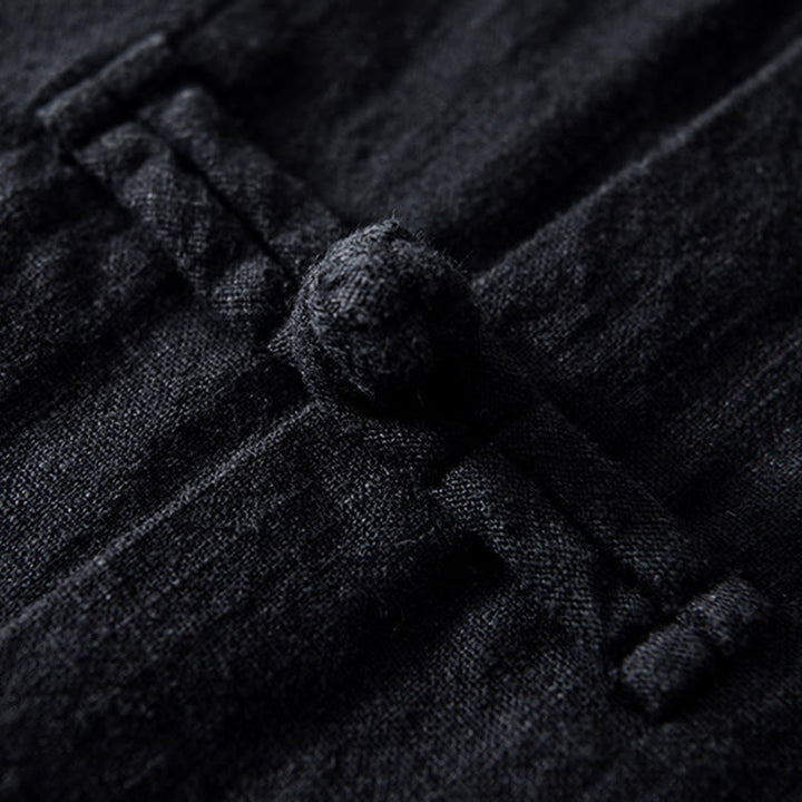 Camisa de hombre de lino y algodón con bolsillos, estilo chino Tang, con estampado de Buddha Stones y botones de rana. - image 19