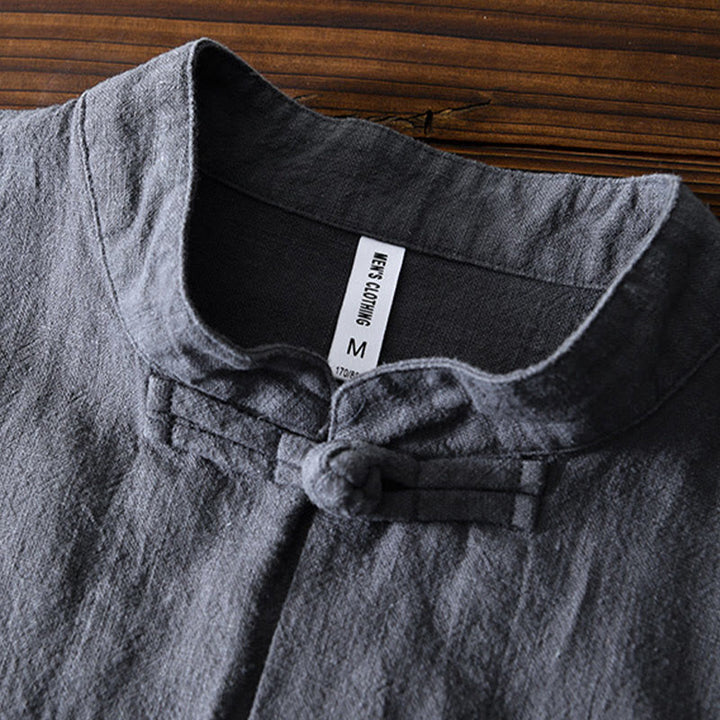 Traje chino Tang de algodón y lino con botones de rana y Buddha Stones para hombre, chaqueta y camisa con bolsillos - image 3