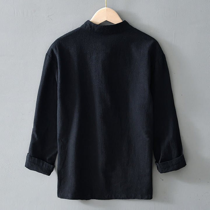 Traje chino Tang de algodón y lino con botones de rana y Buddha Stones para hombre, chaqueta y camisa con bolsillos - image 15