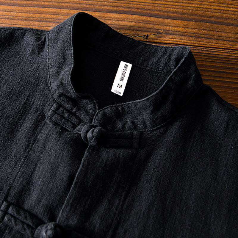 Camisa de hombre de lino y algodón con bolsillos, estilo chino Tang, con estampado de Buddha Stones y botones de rana. - image 16