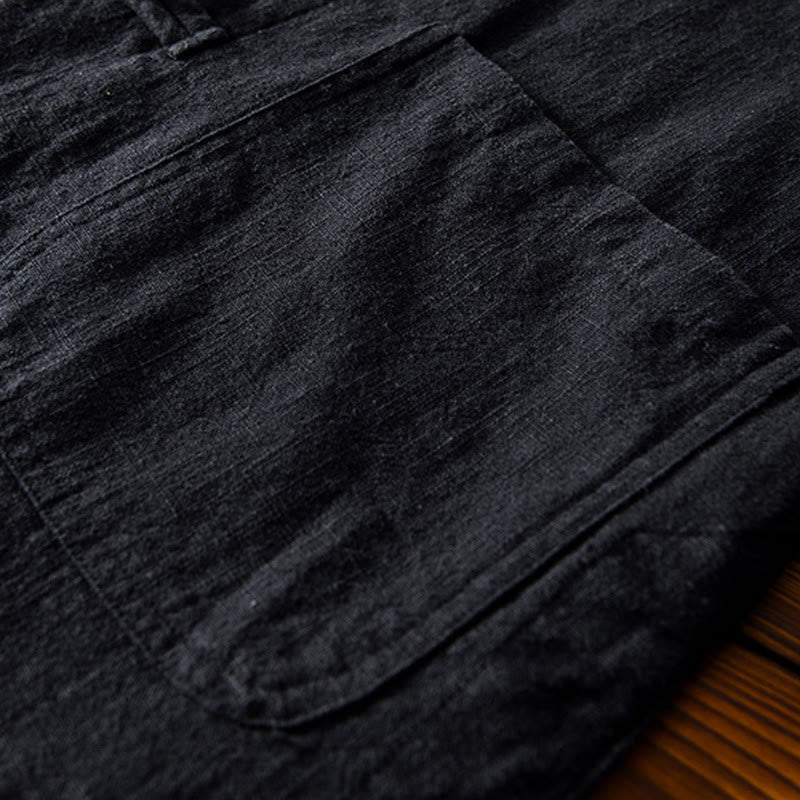 Camisa de hombre de lino y algodón con bolsillos, estilo chino Tang, con estampado de Buddha Stones y botones de rana. - image 20