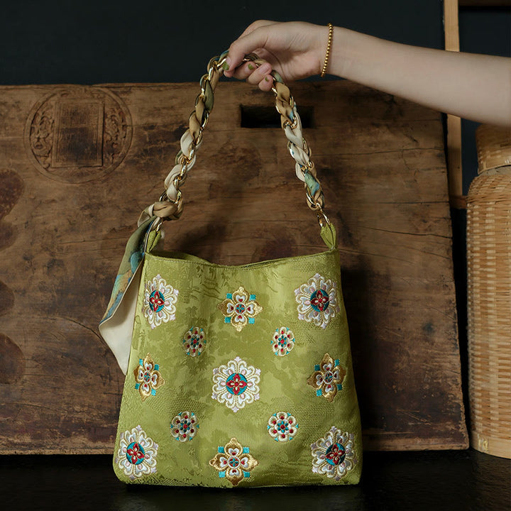 Bolso de mano con Buddha Stones de satén bordado, bolso de mano para ir de compras, bolso cruzado
