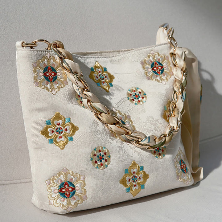 Bolso de mano con Buddha Stones de satén bordado, bolso de mano para ir de compras, bolso cruzado