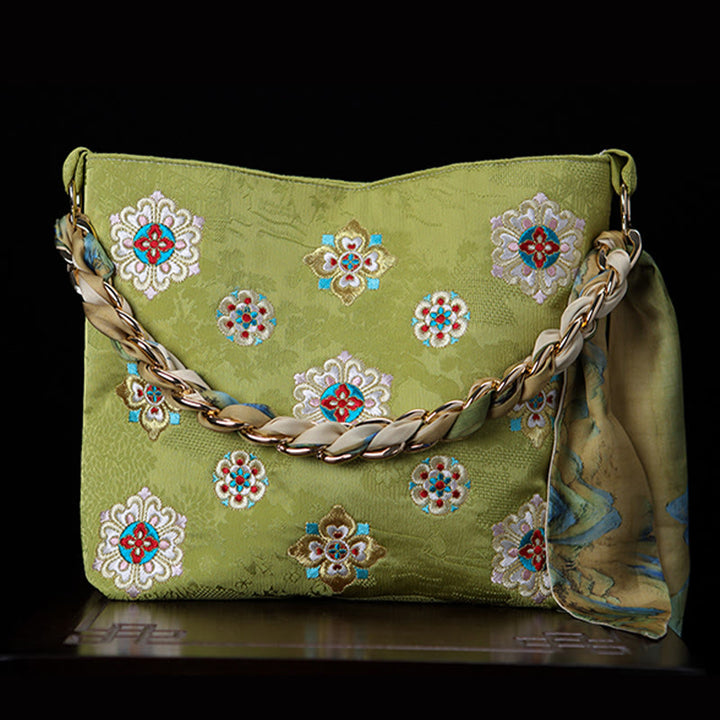 Bolso de mano con Buddha Stones de satén bordado, bolso de mano para ir de compras, bolso cruzado