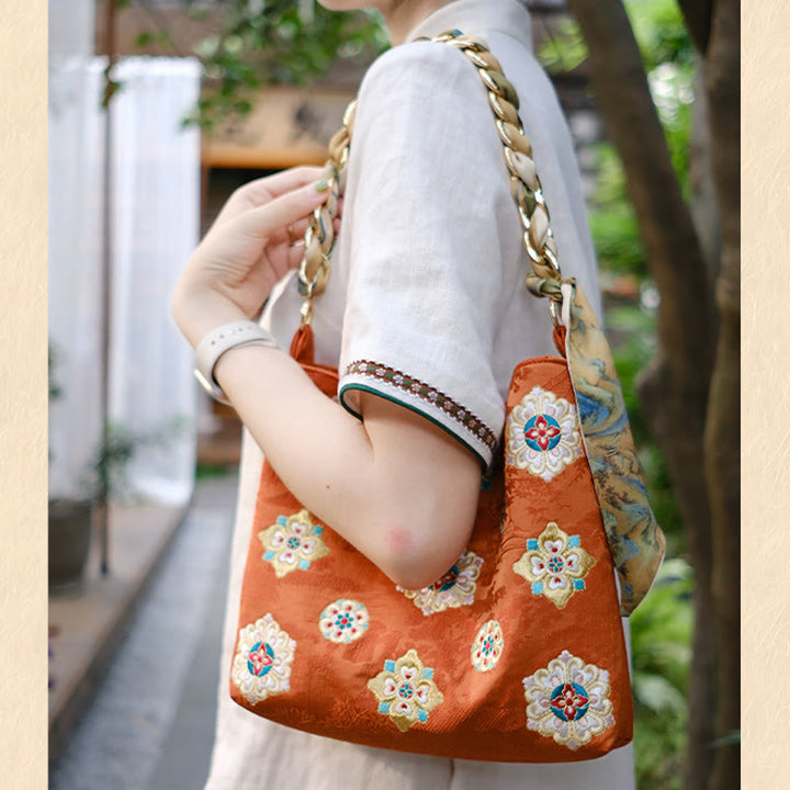 Bolso de mano con Buddha Stones de satén bordado, bolso de mano para ir de compras, bolso cruzado