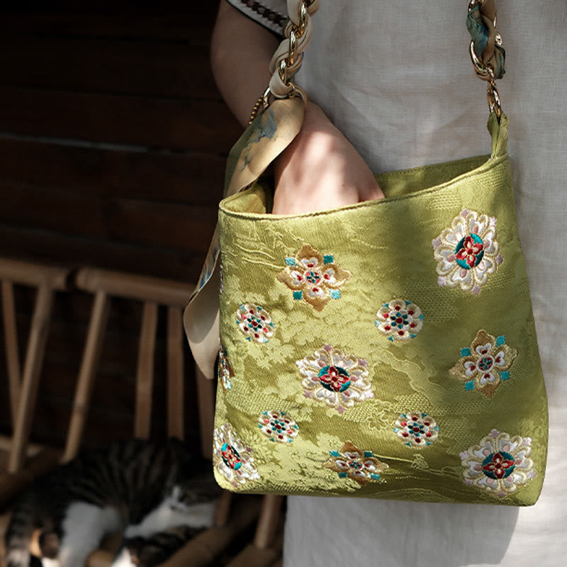 Bolso de mano con Buddha Stones de satén bordado, bolso de mano para ir de compras, bolso cruzado