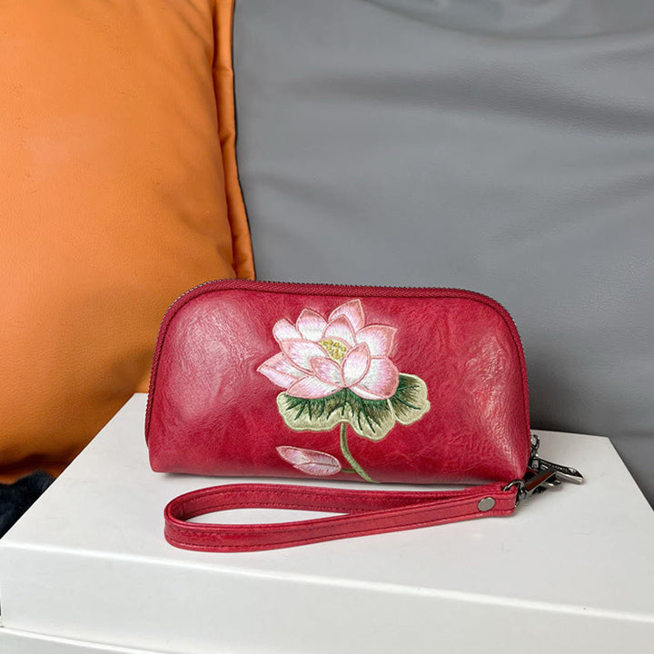 Bolso de mano con bordado de loto y Buddha Stones