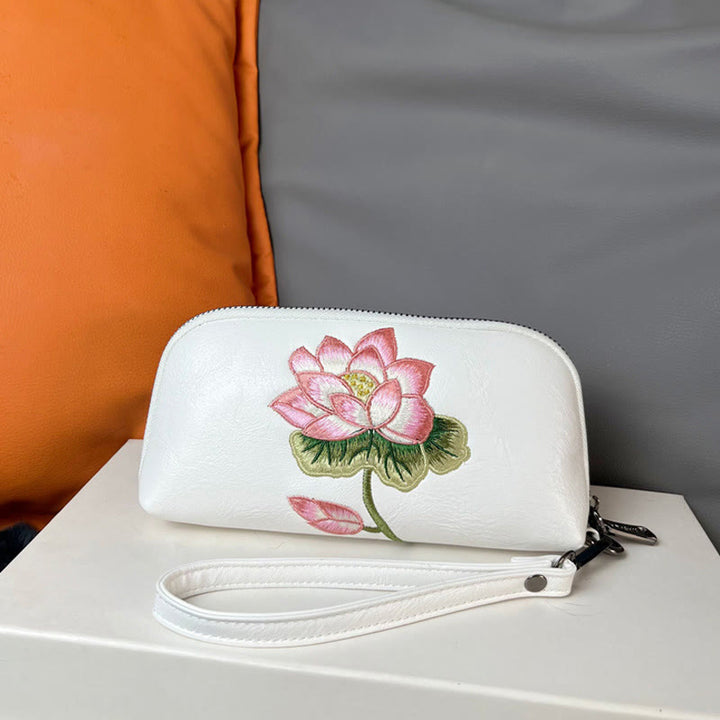 Bolso de mano con bordado de loto y Buddha Stones