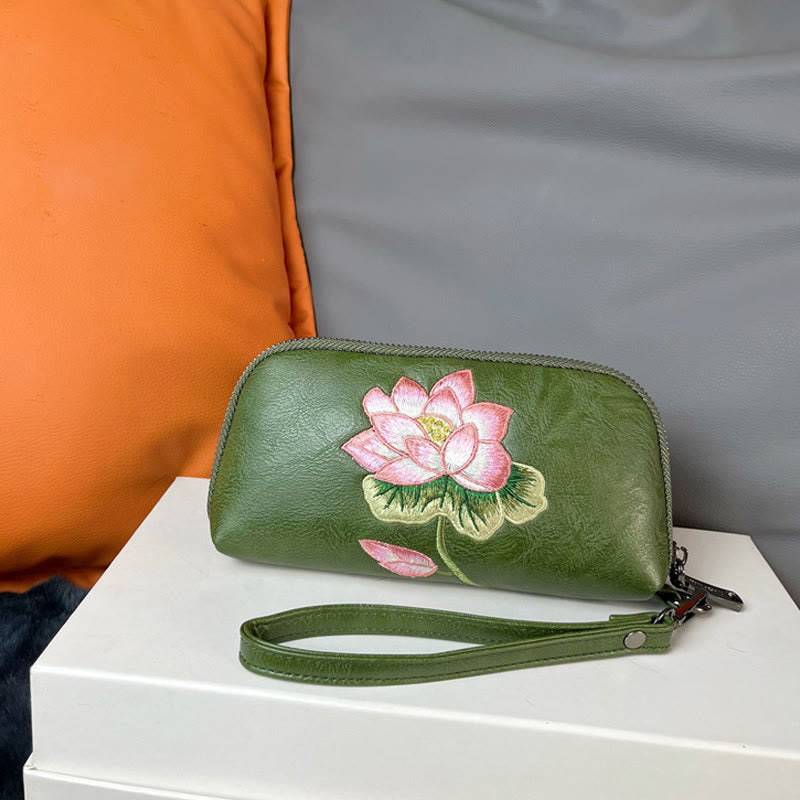 Bolso de mano con bordado de loto y Buddha Stones