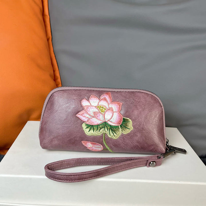 Bolso de mano con bordado de loto y Buddha Stones