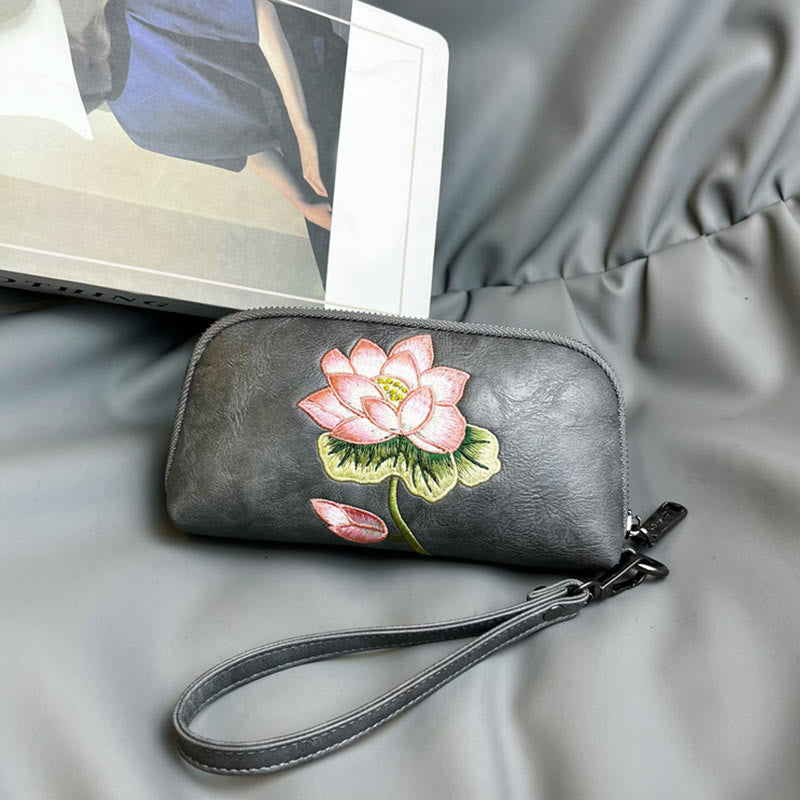 Bolso de mano con bordado de loto y Buddha Stones