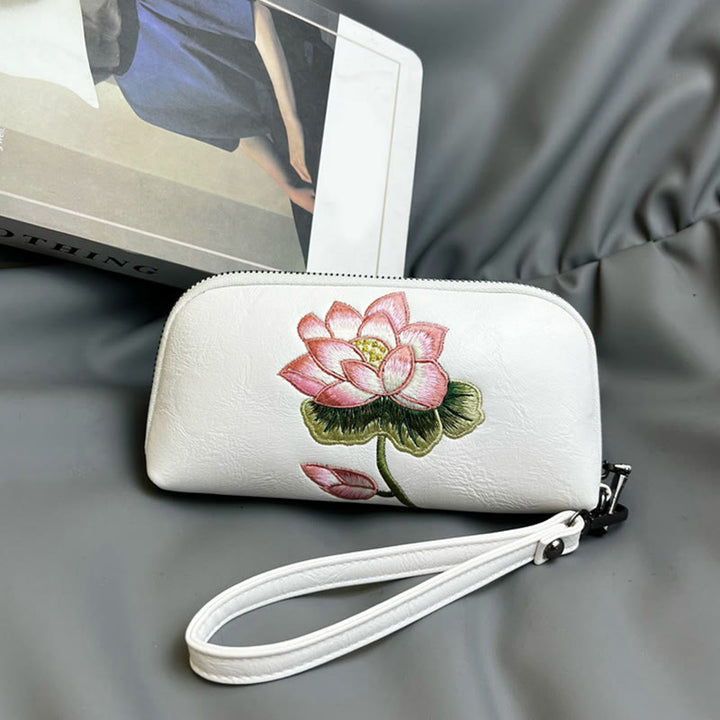 Bolso de mano con bordado de loto y Buddha Stones