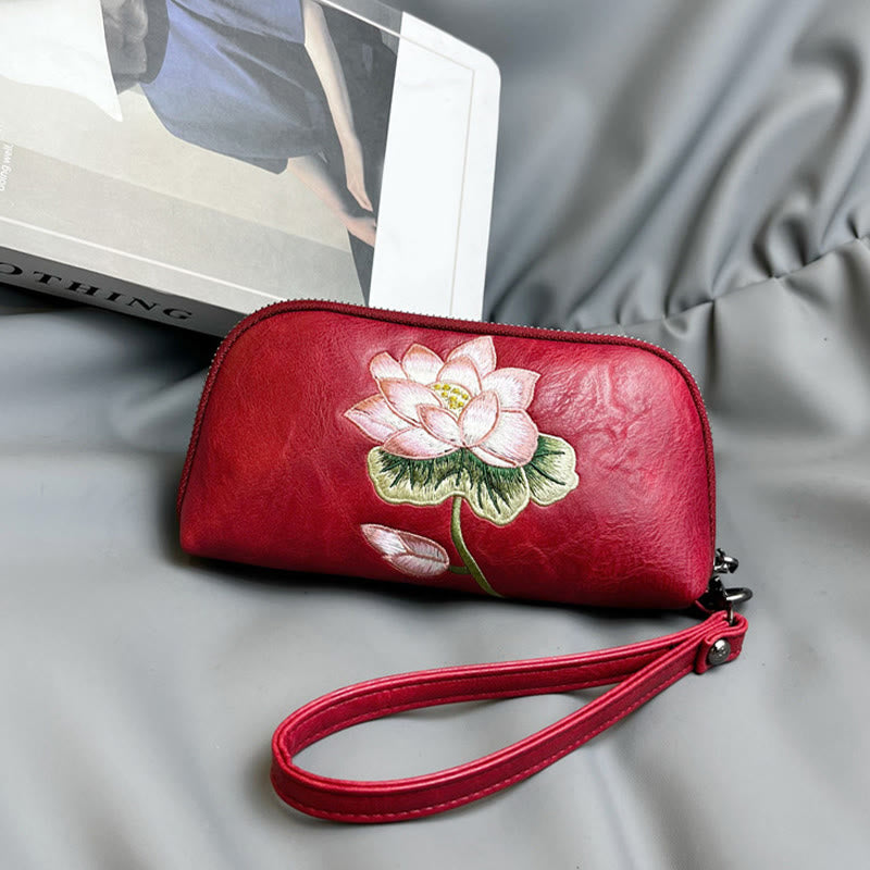 Bolso de mano con bordado de loto y Buddha Stones