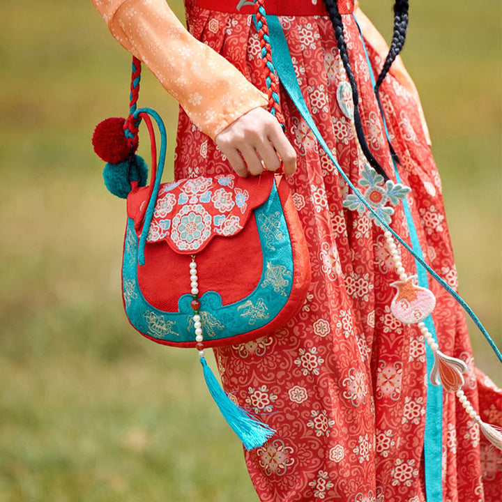 Bolso de mano estilo étnico con Buddha Stones y bordado Su para compras