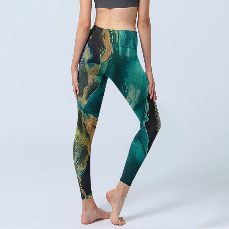 Leggings de ejercicio para mujer con paisajes naturales en color cian oscuro y Buddha Stones - image 5