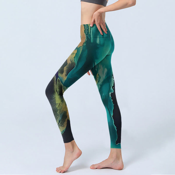 Leggings de ejercicio para mujer con paisajes naturales en color cian oscuro y Buddha Stones - image 2