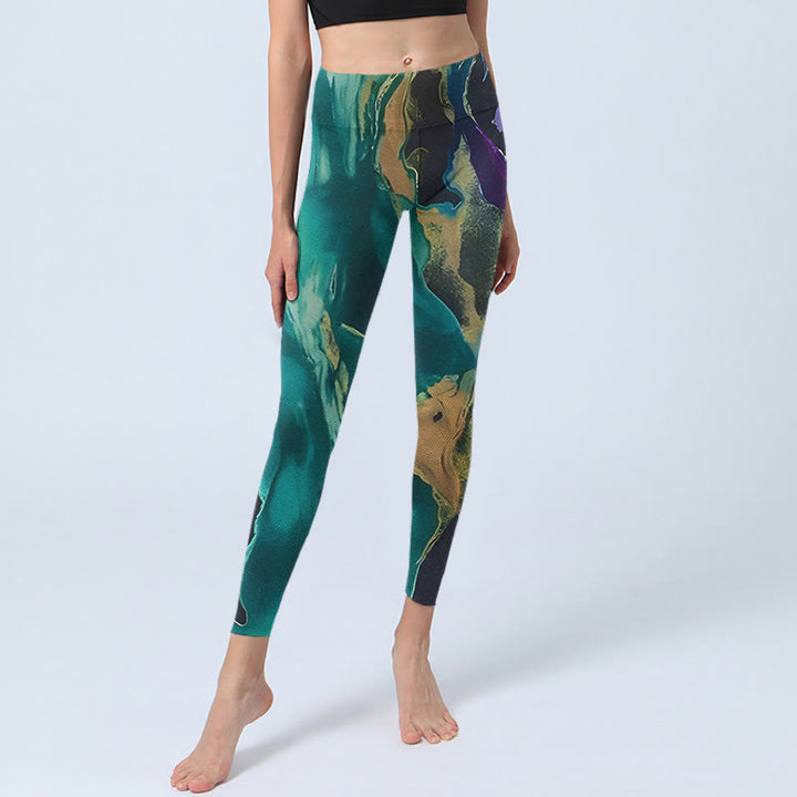 Leggings de ejercicio para mujer con paisajes naturales en color cian oscuro y Buddha Stones - image 6
