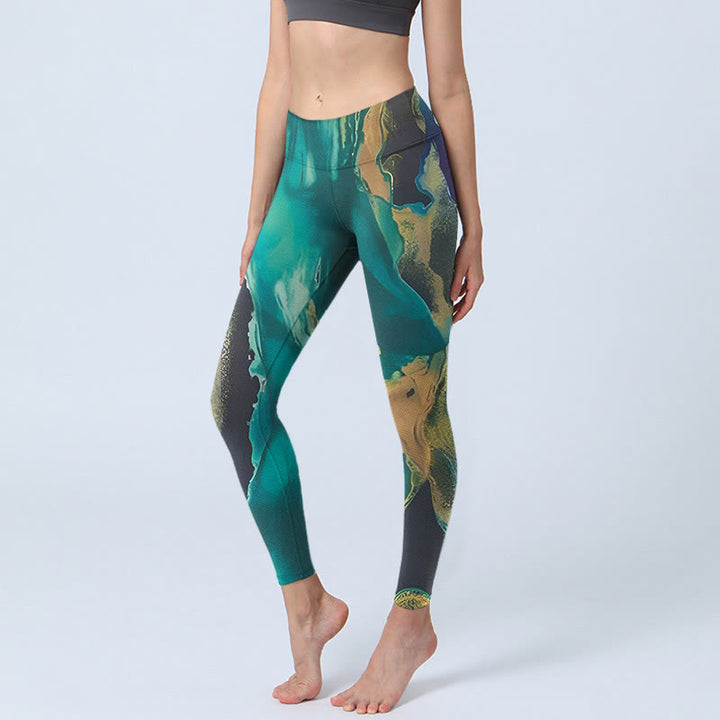 Leggings de ejercicio para mujer con paisajes naturales en color cian oscuro y Buddha Stones - Cian oscuro - US18，UK/AU22，EU50 (4XL) - image 1