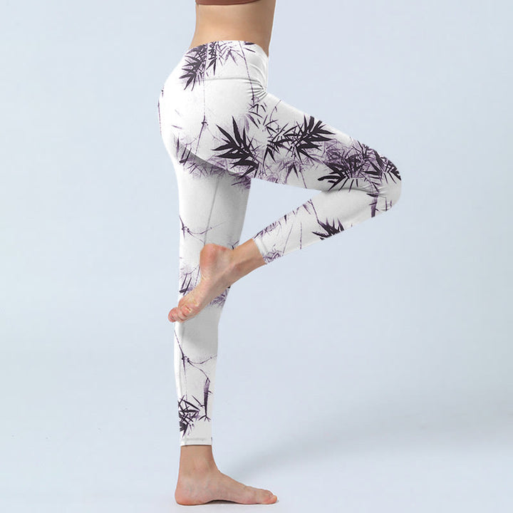Leggings de ejercicio de bambú blanco y negro con Buddha Stones para mujer - image 3