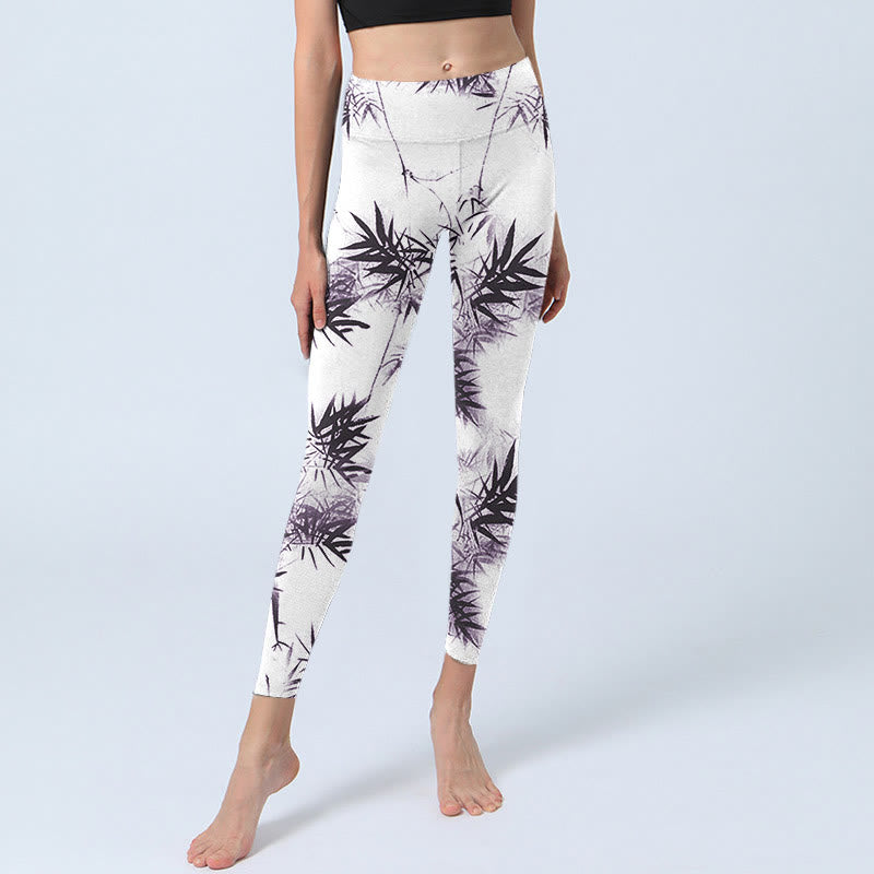 Leggings de ejercicio de bambú blanco y negro con Buddha Stones para mujer - image 6