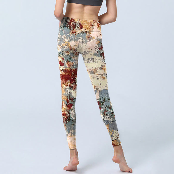 Leggings de ejercicio con diseño abstracto en beige, rojo y gris con Buddha Stones para mujer - image 6
