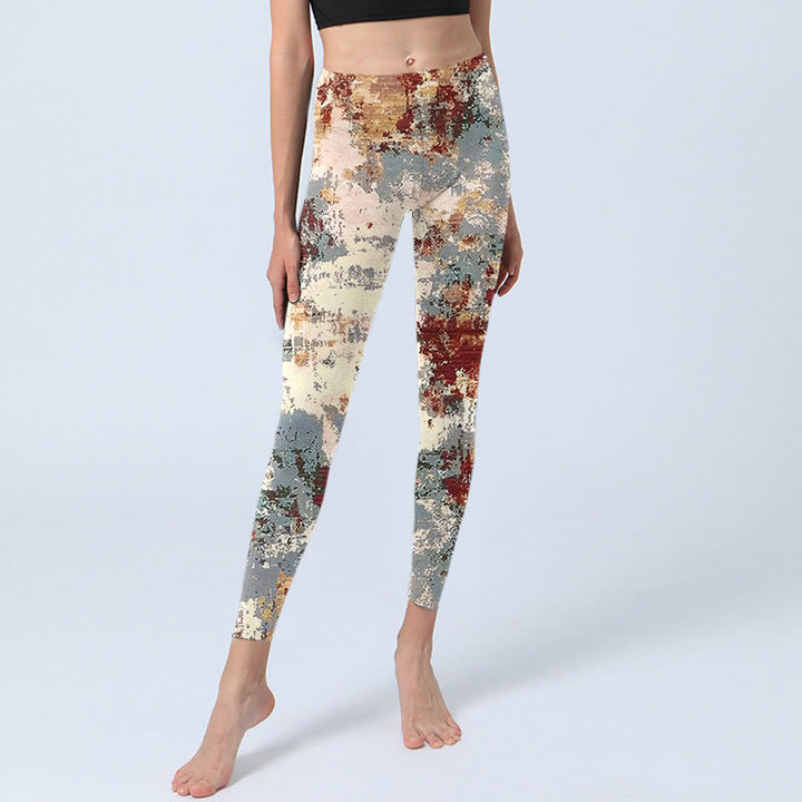 Leggings de ejercicio con diseño abstracto en beige, rojo y gris con Buddha Stones para mujer - image 6