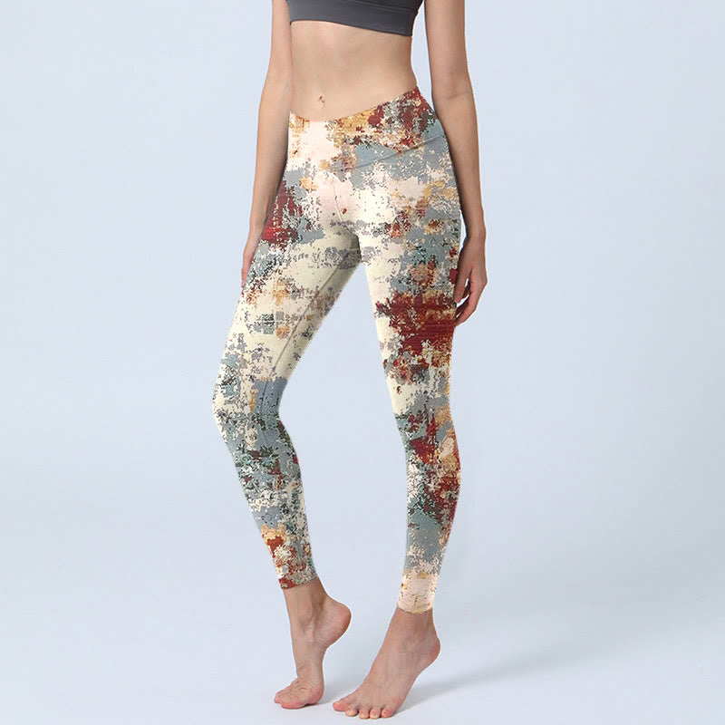 Leggings de ejercicio con diseño abstracto en beige, rojo y gris con Buddha Stones para mujer - Beige - US18，UK/AU22，EU50 (4XL) - image 1