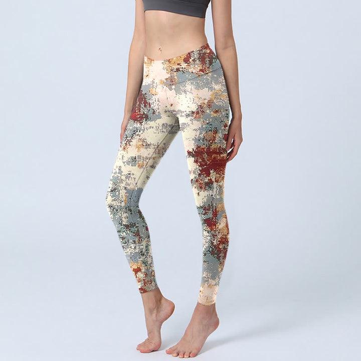 Leggings de ejercicio con diseño abstracto en beige, rojo y gris con Buddha Stones para mujer - Beige - US18，UK/AU22，EU50 (4XL) - image 1