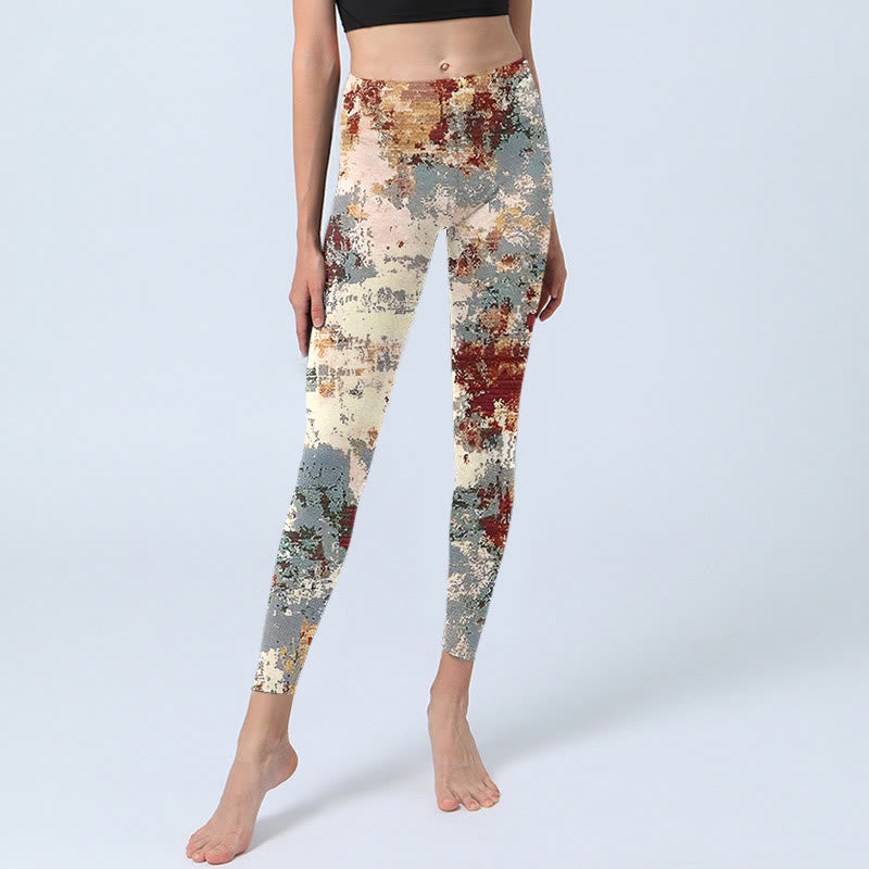 Leggings de ejercicio con diseño abstracto en beige, rojo y gris con Buddha Stones para mujer - image 5