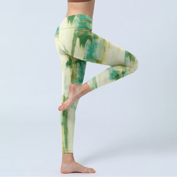 Leggings de ejercicio con estampado tie dye en beige y verde de Buddha Stones para mujer - image 3