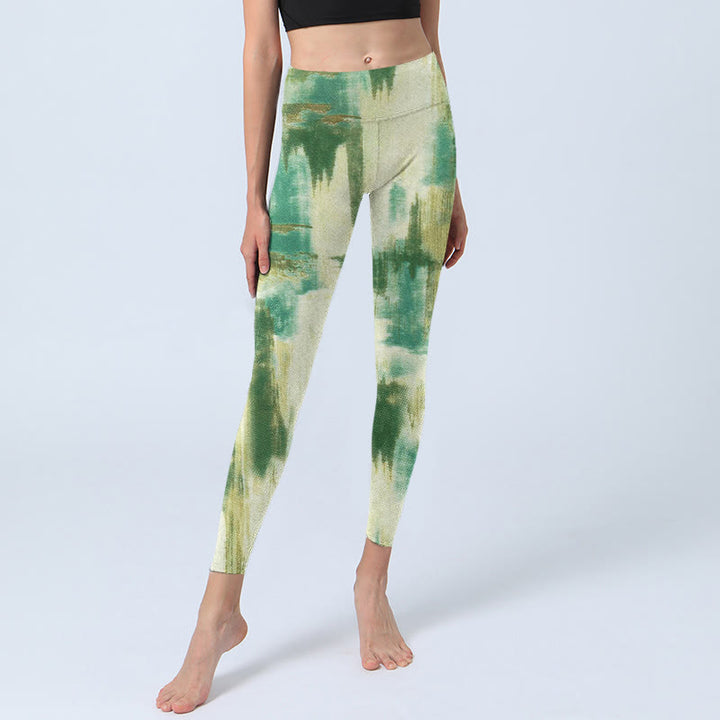 Leggings de ejercicio con estampado tie dye en beige y verde de Buddha Stones para mujer - image 5