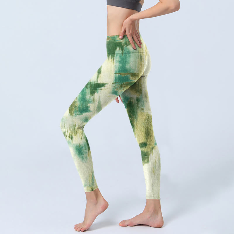 Leggings de ejercicio con estampado tie dye en beige y verde de Buddha Stones para mujer - image 3